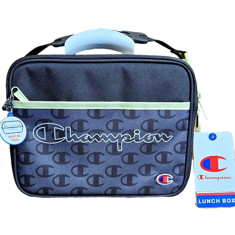 Champion center Insulated Lunch Box Tote Bag tray kit New Gray Black Yellow NWT